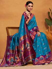 KALINI Woven Design Zari Silk Blend Paithani Saree With Blouse Piece