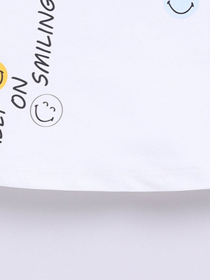 Happy Faces Kids Girls Printed Flutter Sleeve Pure Cotton Top