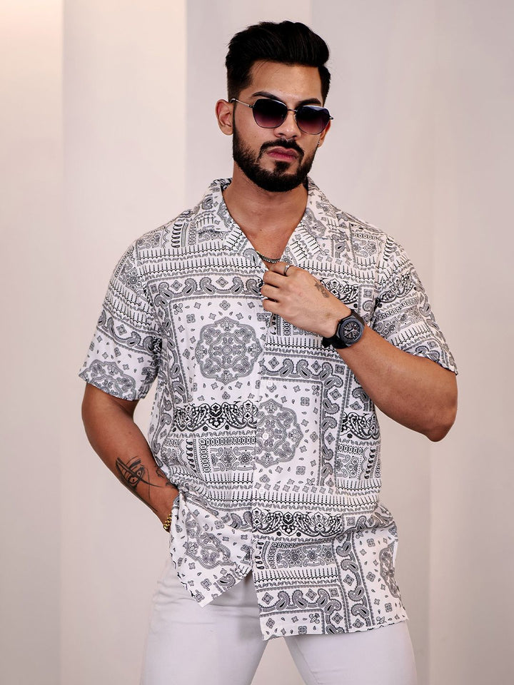 Eszett Men Ethnic Motifs Printed Cuban Collar Casual Shirt