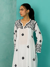 Rumah Wanita Chikankari Kapas Putih Chikankari Sulam Kurta