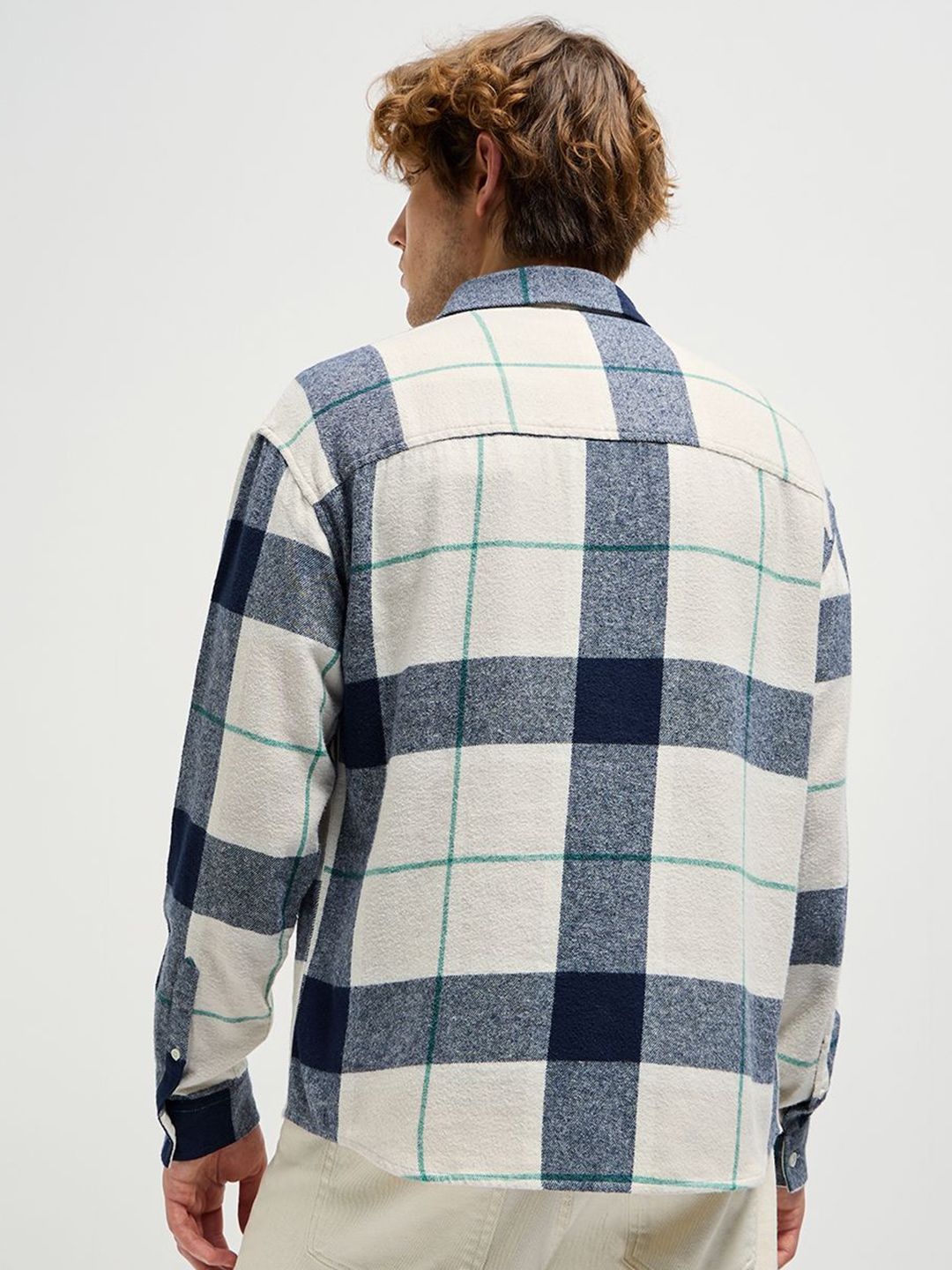 THE BEAR HOUSE Men Spread Collar Tartan Checked Cotton Relaxed Fit Casual Shirt