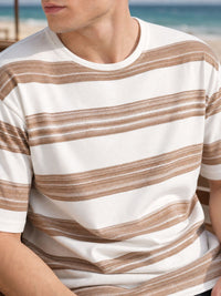 Eszett Brushed Brown Tshirt Striped Cotton Round Neck Drop-Shoulder Sleeves Oversized Fit T-shirt