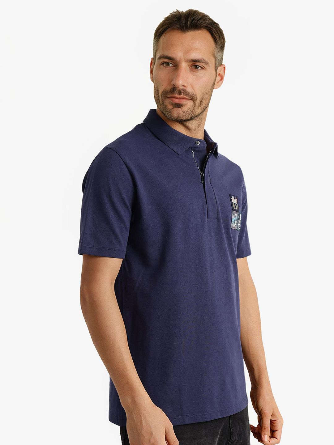 Lelaki Arnab Langka T-Shirt Kolar Polo Bercetak Floral