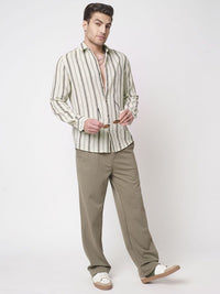 VASTRADO Classic Vertical Striped  Slim Fit Burlap Cotton Casual Shirt