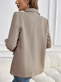 DressBerry Women Checked Lapel Collar Top