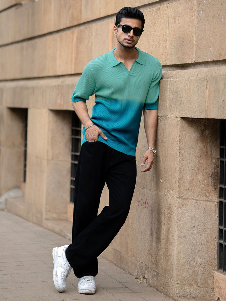 Powerlook Men Aqua Blue Ombre T-Shirt