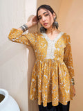 Shae by SASSAFRAS Floral Printed V-Neck Gotta Patti Pure Cotton Gotta Patti Pleated Kurti