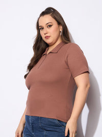 Sassafras Curve Women Ribbed Ribbed Shirt Collar Top