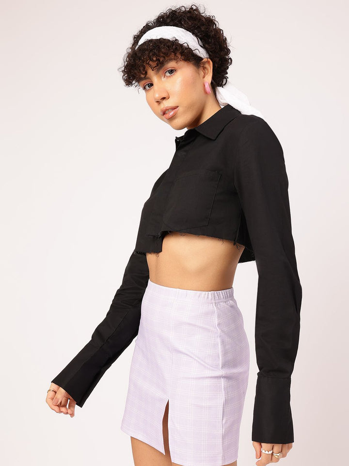 DressBerry Sugar and Spice Raw Edge Crop Shirt-Style Top