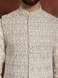 Anouk Floral Embroidered Regular Thread Work Kurta Churidar with Nehru jacket