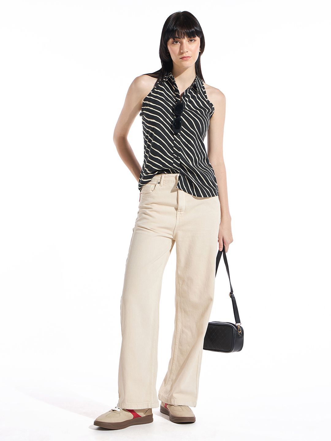 Bewakoof Women Standard Spread Collar Vertical Striped Casual Shirt