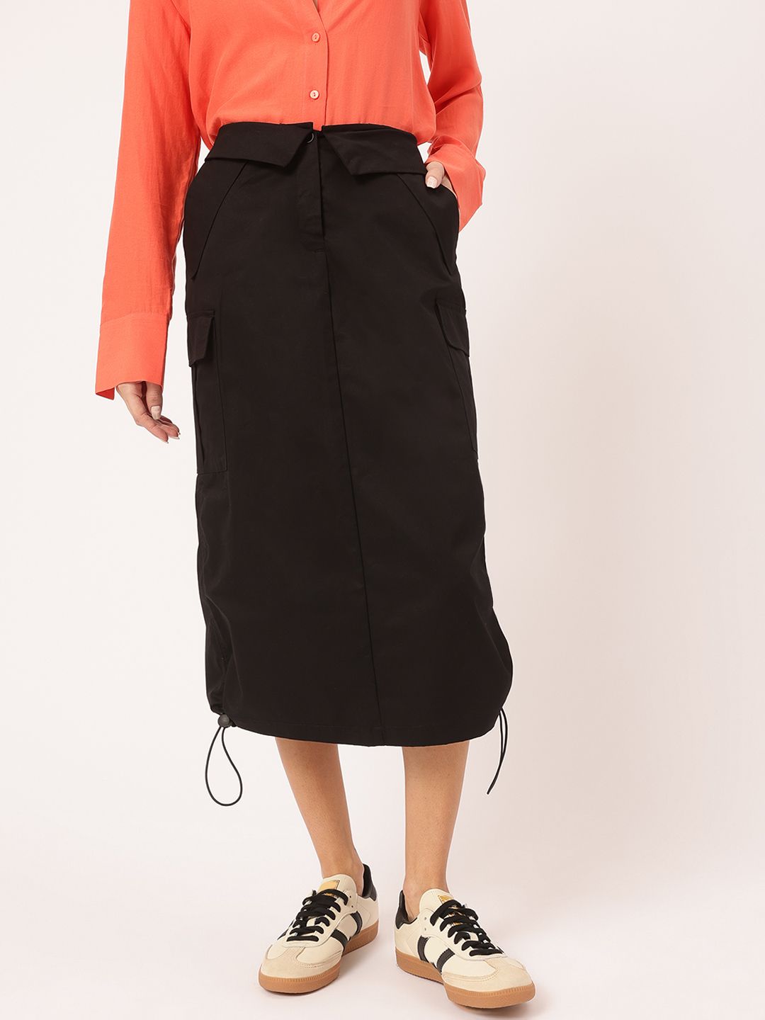 DressBerry Edgy Essentials Midi Straight Skirt with Toggle Hem