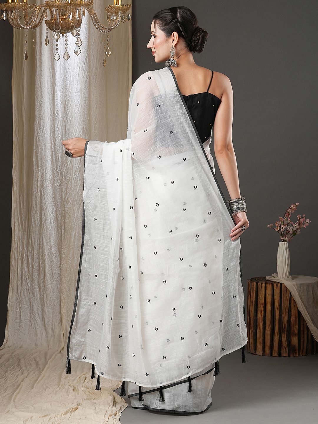 KALINI Floral Embroidered Silk Cotton Saree