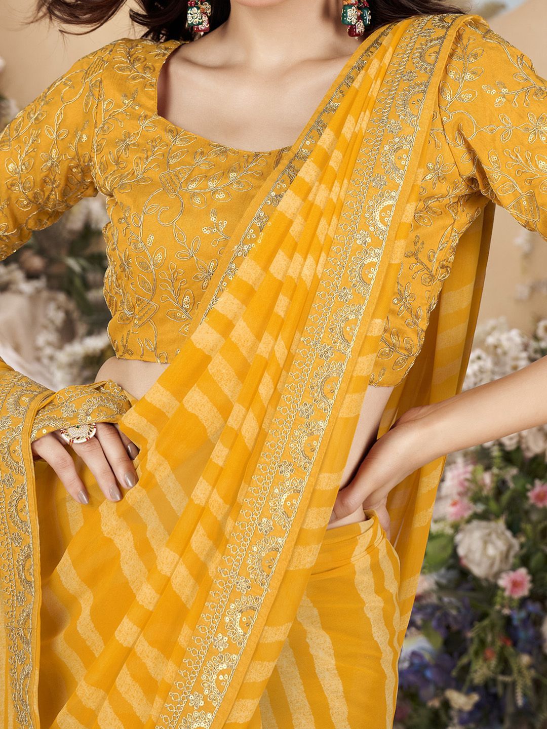 Saree mall Sequinned Embroidered Leheriya Sarees