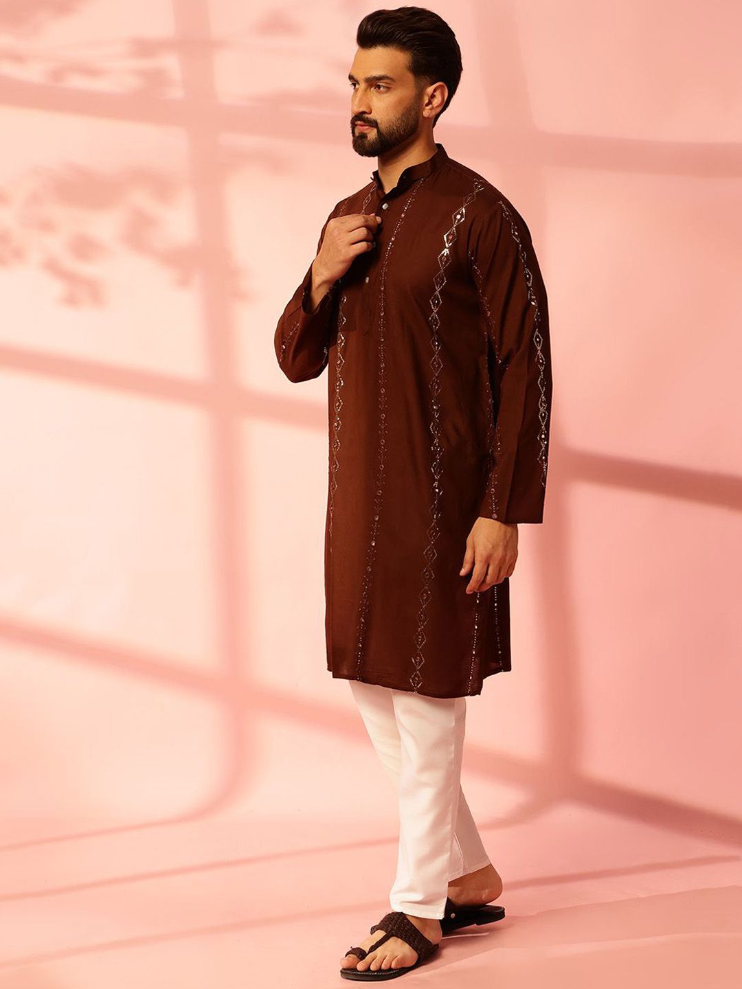 Anouk Men Embroidered Regular Mirror Work Pure Cotton Kurta with Pyjamas