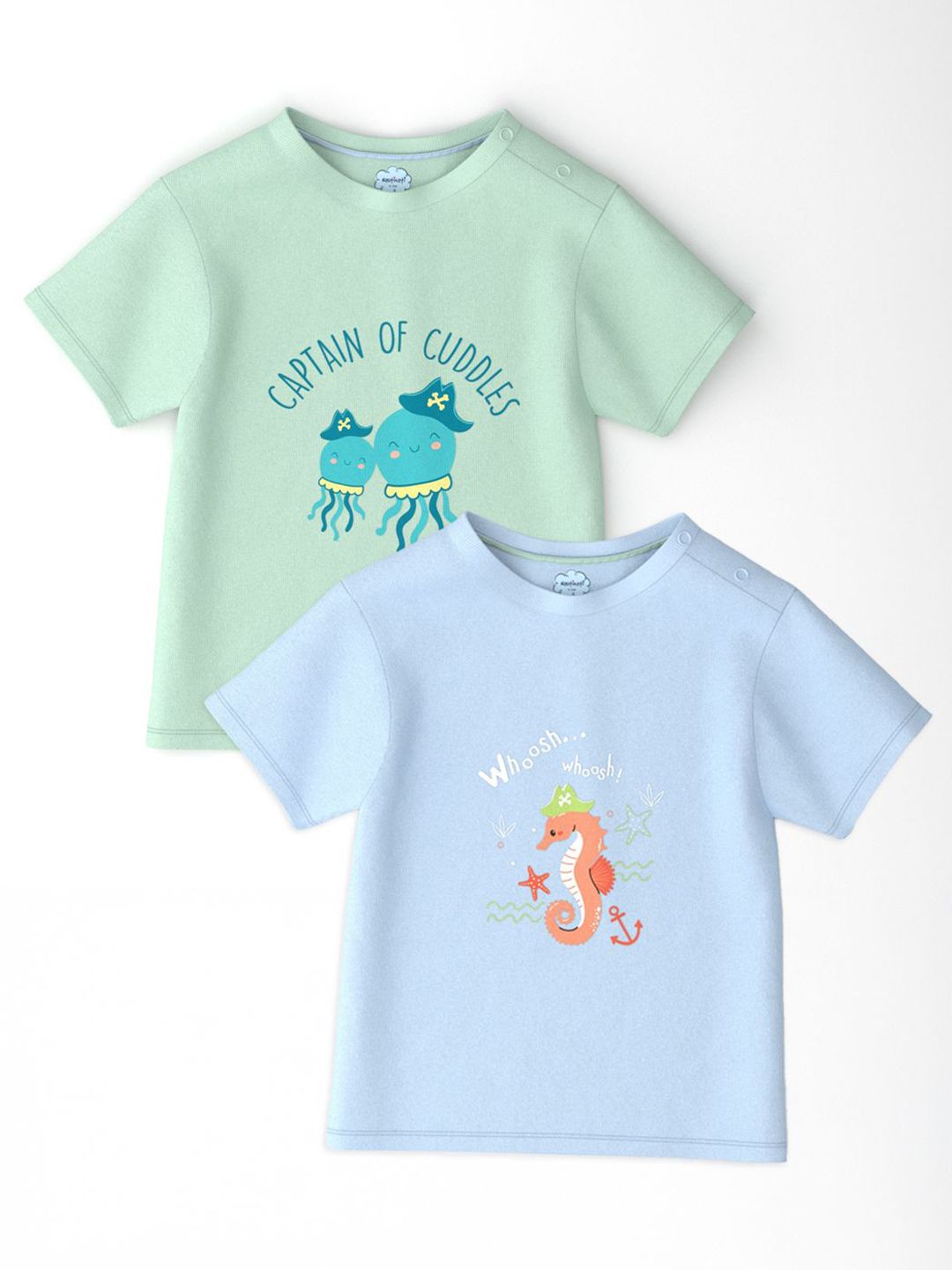 Nauti Nati Infants Boys Pack of 2 Graphic Printed Cotton T-shirts