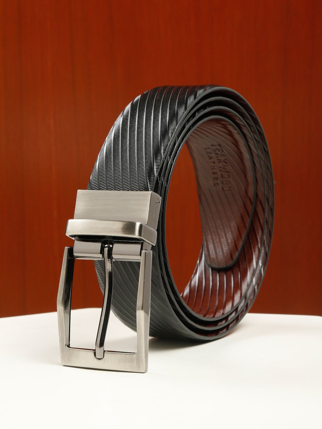 Teakwood Leathers Men Textured Leather Reversible Formal Belt