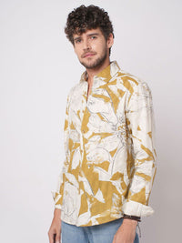 VASTRADO Men Classic Slim Fit Floral Printed Cutaway Collar Cotton Casual Shirt