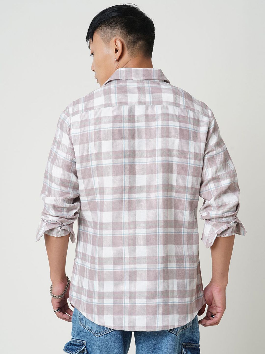 VASTRADO Men Classic Spread Collar Checked Cotton Slim Fit Casual Shirt