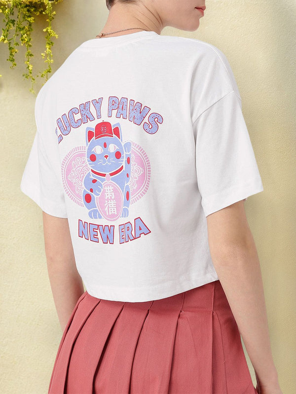 DressBerry Delightful Serendipitous Paws Printed Boxy T-shirt