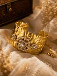 PANASH Gold-Plated Artificial Stones Studded Cuff Bracelet