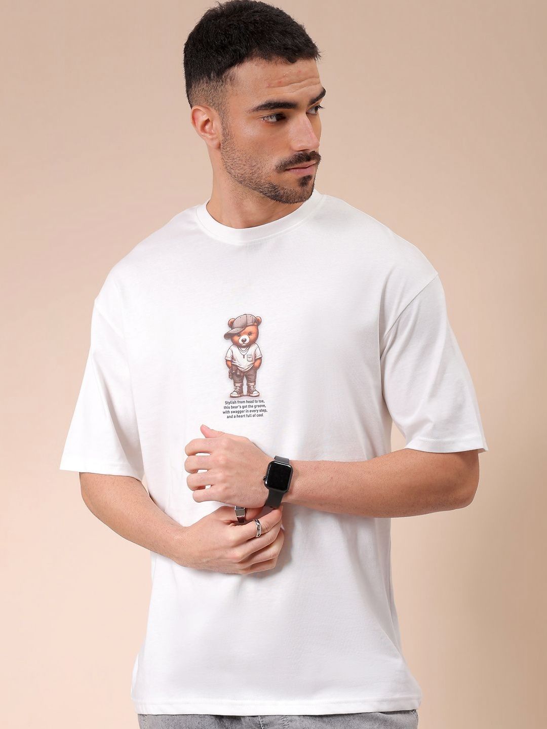 The Indian Garage Co Men Graphic Printed Round Neck Cotton Oversized T-shirt