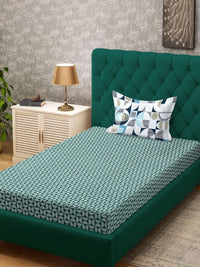Aura Green & White Geometric Printed Flat 300TC Single Cadar Dengan Sarung Bantal