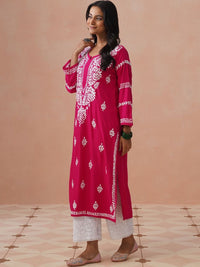 House of Chikankari Women Ethnic Motifs Embroidered Keyhole Neck Chikankari Kurta