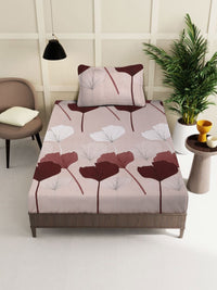 Myntra Elegant Homes Pink Leaf Polycotton 300 TC Single Fine Bedsheet with a Pillow Cover-89 x 59 inches