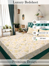 Myntra Elegant Homes Yellow Floral 300 TC King Cadar dengan 2 Sarung Bantal