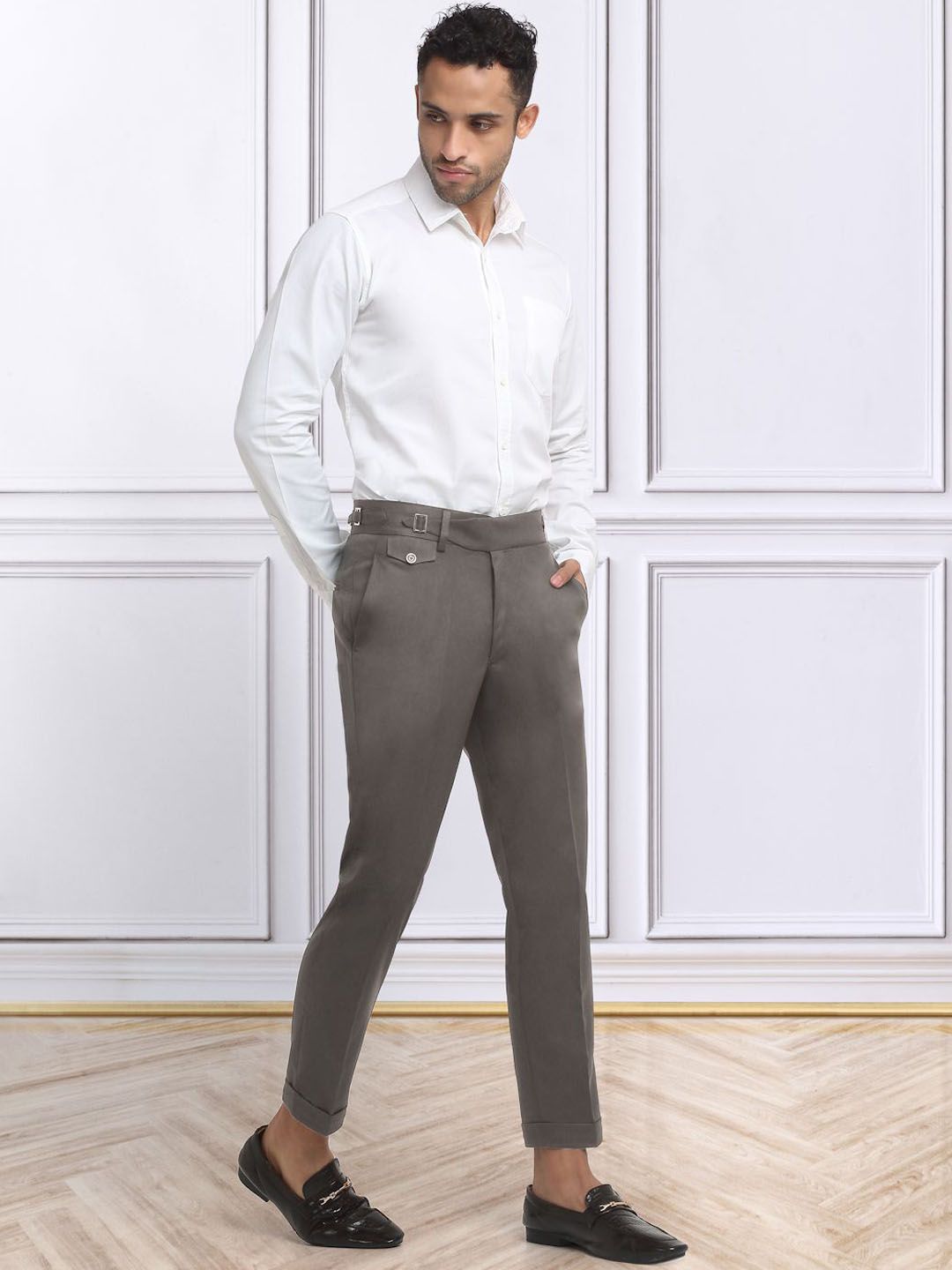 KLOTTHE Men's Brown Cotton Rich Solid Slim Fit Gurkha pants