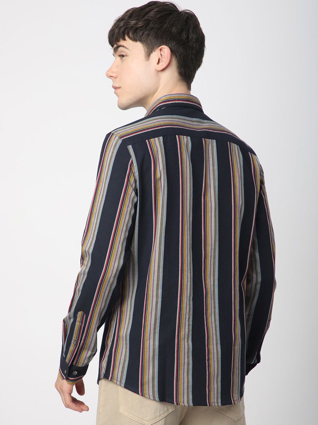 VASTRADO Men Classic Slim Fit Multi Stripes Opaque Striped Pure Cotton Casual Shirt