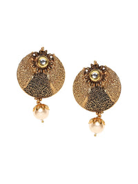 Anouk Off White Gold-Plated  Stone Studded & Beaded Contemporary Drop Earrings