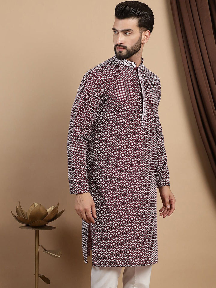 Kurta Lurus Kapas Kolar Mandarin Bercetak Anouk