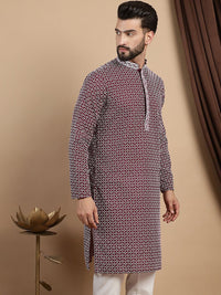 Kurta Lurus Kapas Kolar Mandarin Bercetak Anouk