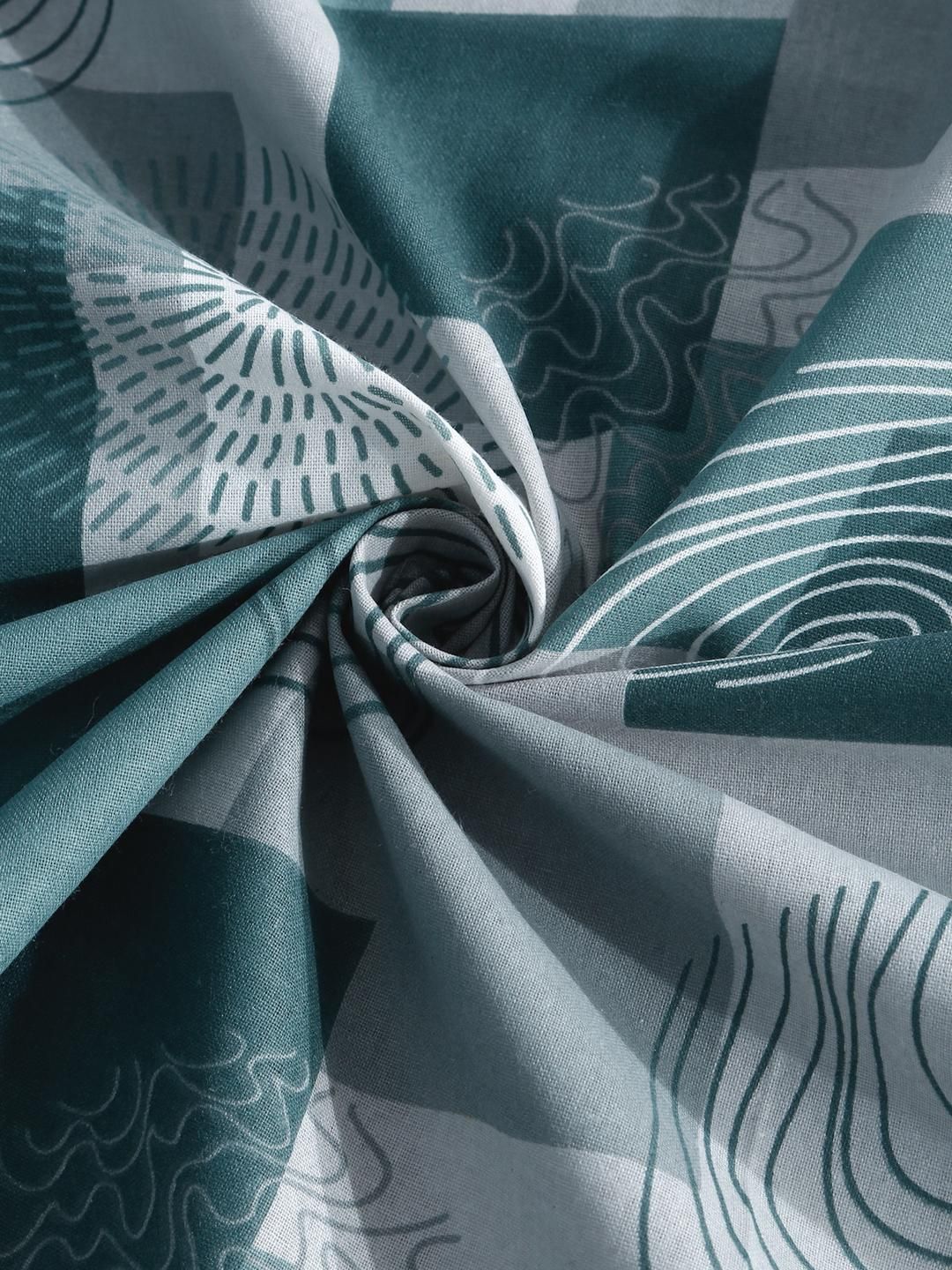 KLOTTHE Green Geometric Cotton Single Bedsheets