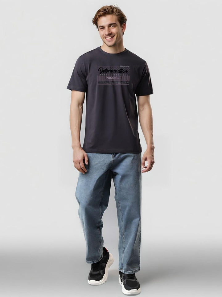 ADRO Men Typography Printed Round Neck Cotton T-shirt