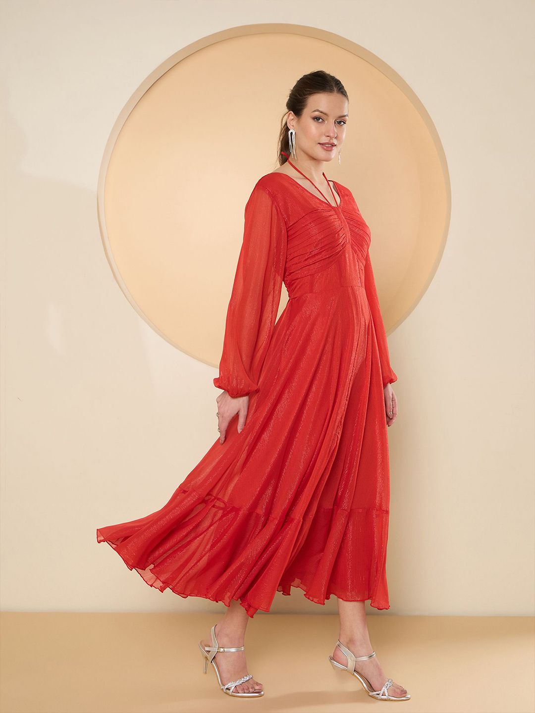 Antheaa Flared Sleeve Chiffon Maxi Dress