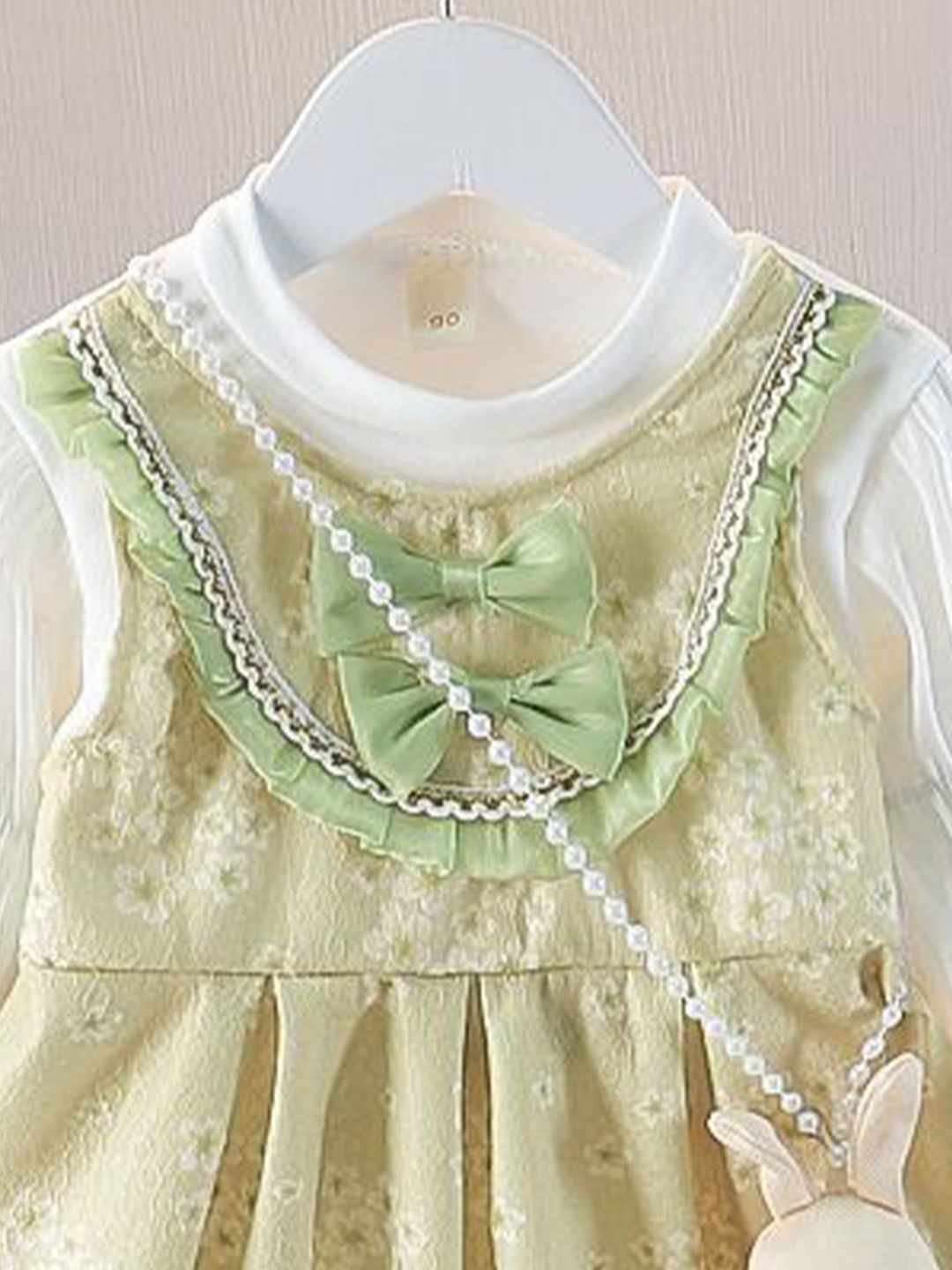 YK Girls Self Design Bow Detail Fit & Flare Dress
