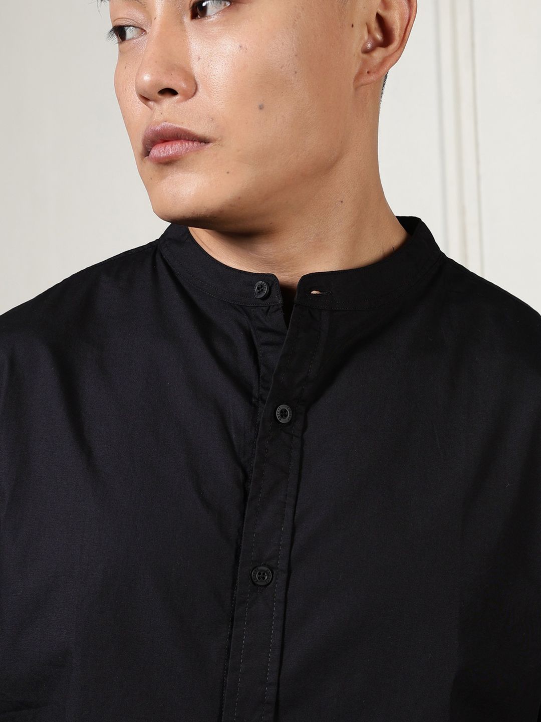 Eszett Mandarin Collar Pure Cotton Casual Shirt