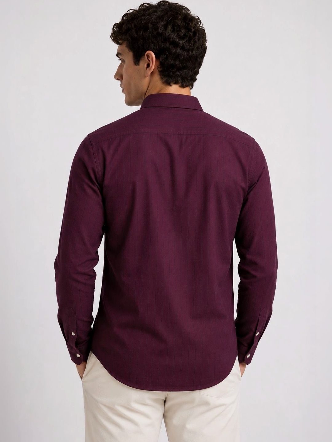ADRO Men Maroon Striped Regular Fit Casual Cotton Shirt