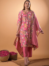 Mamicha Women Embroidered Regular Thread Work Pure Cotton Kurta with Palazzos With Dupatta