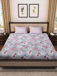 Myntra Elegant Homes Grey & Pink Floral Printed Dilengkapi 300 TC Super King Cadar Dengan 2 Sarung Bantal