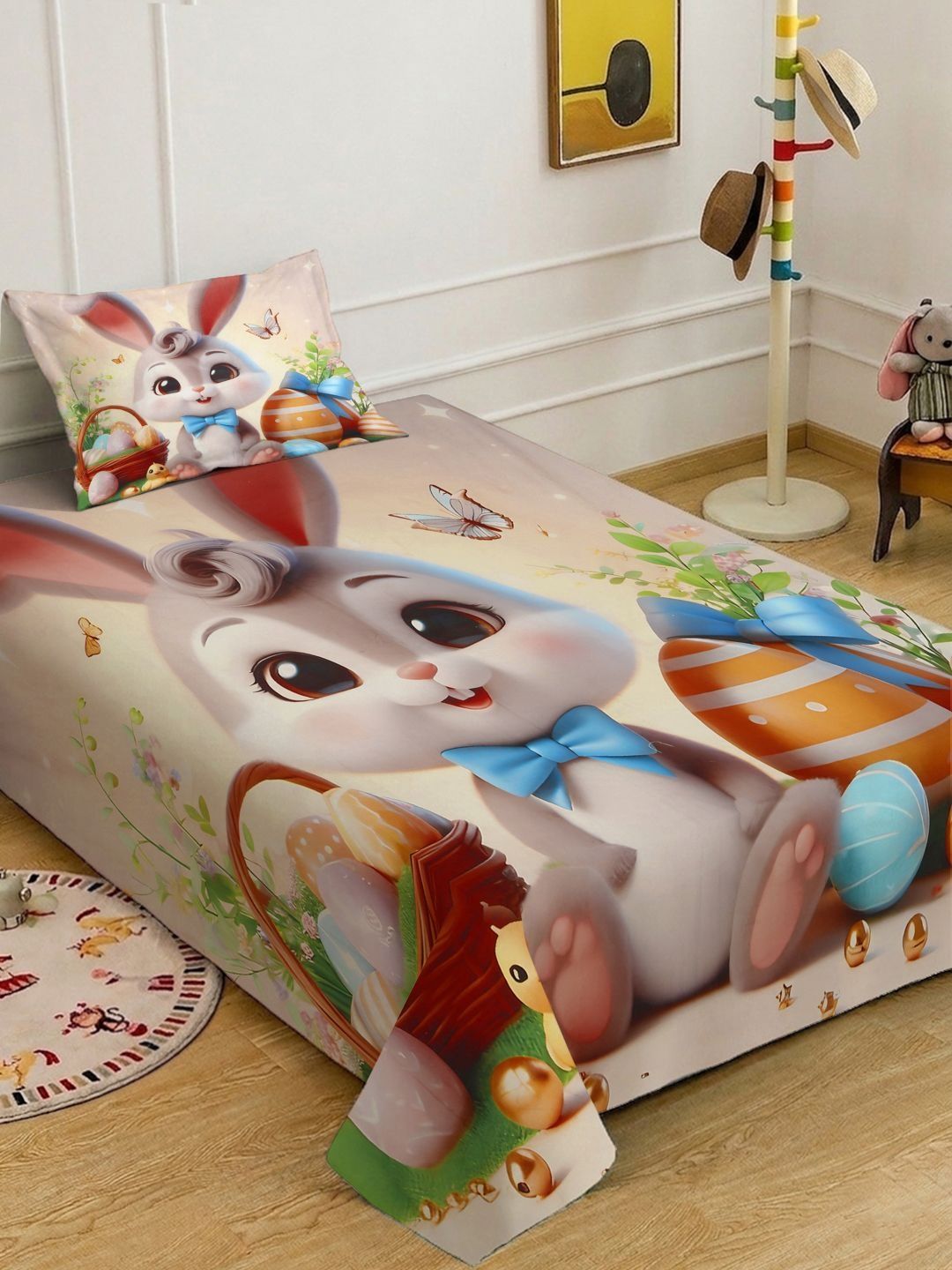 KLOTTHE Grey Cartoon Characters Polycotton Regular 300 TC Single Fine Bedsheets