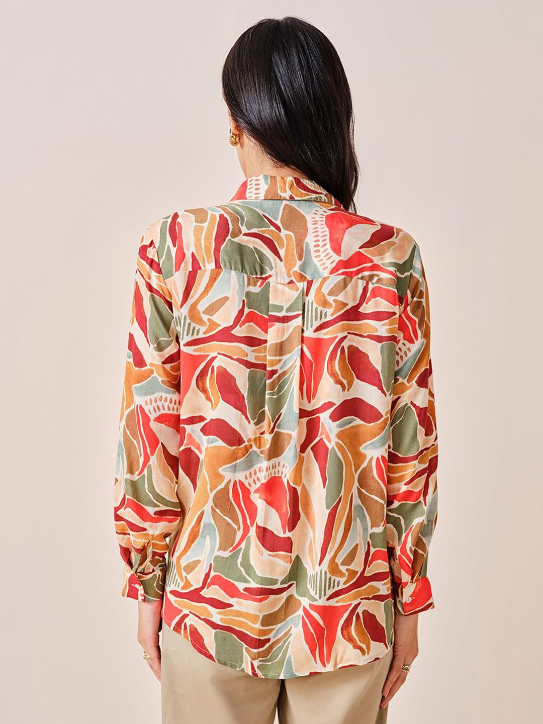 AND Print Tie-Up Neck Shirt Style Top
