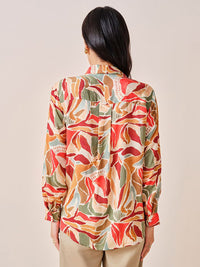AND Print Tie-Up Neck Shirt Style Top