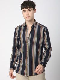 VASTRADO Men Classic Slim Fit Multi Stripes Opaque Striped Pure Cotton Casual Shirt