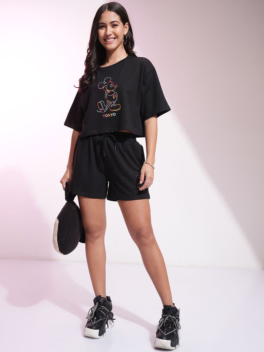 Tokyo Talkies Disney Mickey Mouse Embroidered Tshirt & Short Set