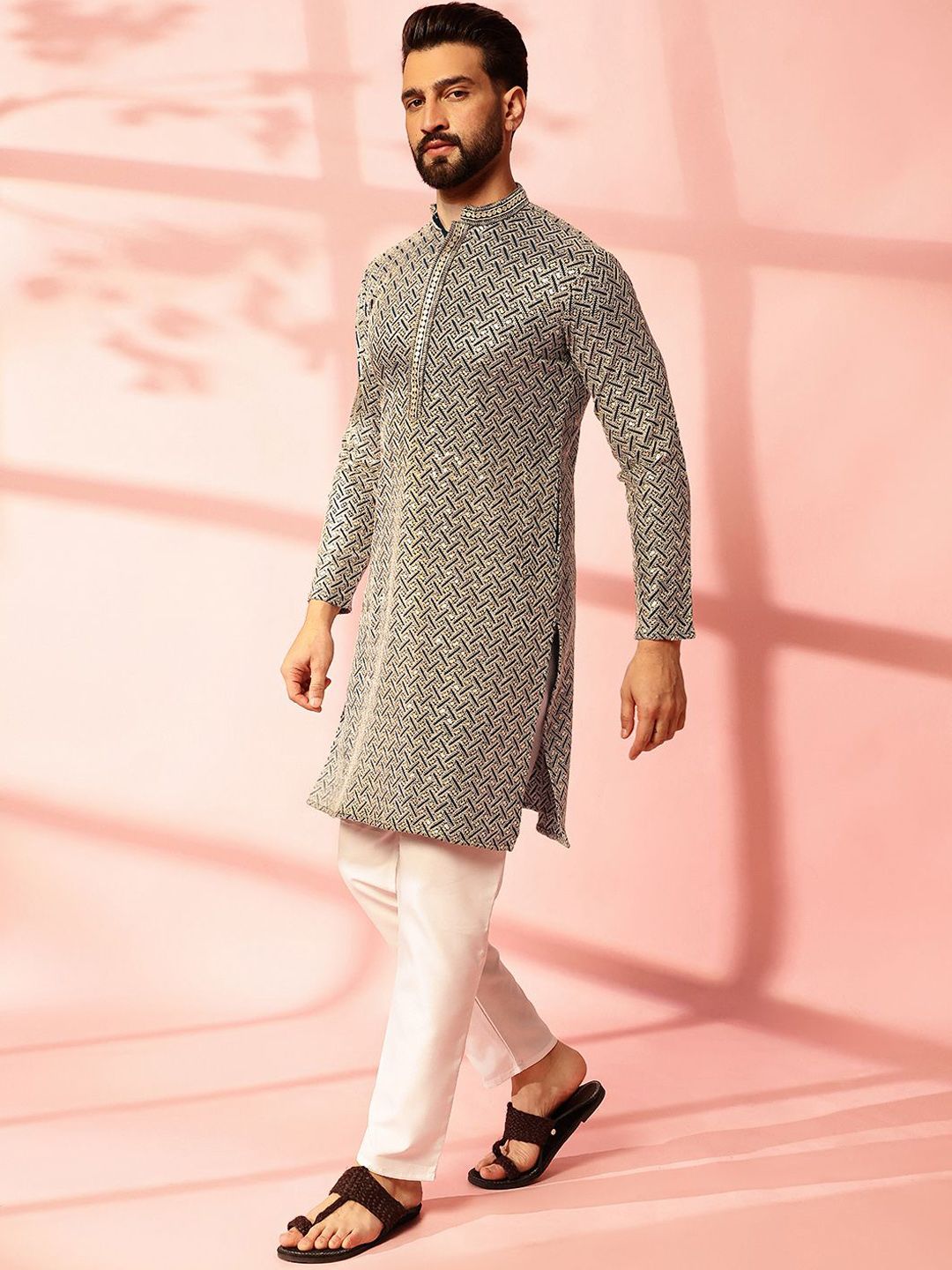 Anouk Men Embroidered Regular Thread Work Pure Cotton Kurta with Pyjamas
