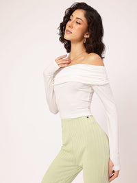 DressBerry Fearless & Fashionable Off Shoulder Fitted Full Sleeves Top